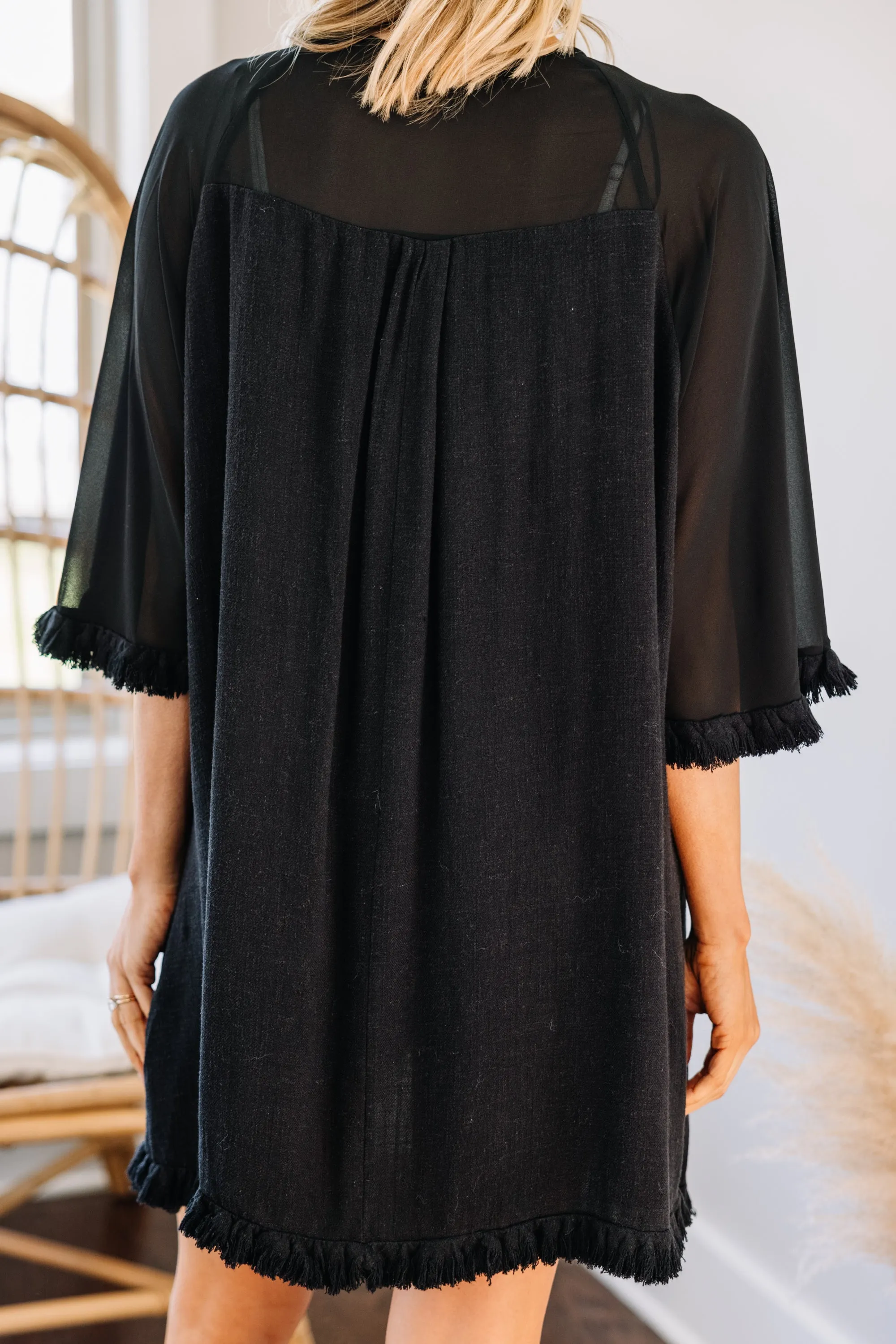 All You Can Do Black Linen Kimono