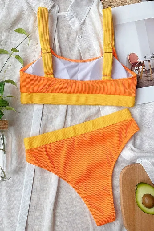 Bandeau High Waist Ribbed Bikinis Swimsuits