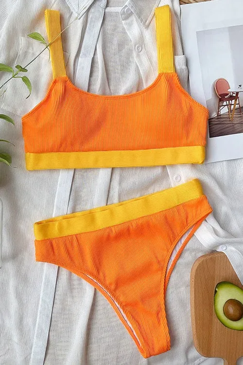 Bandeau High Waist Ribbed Bikinis Swimsuits