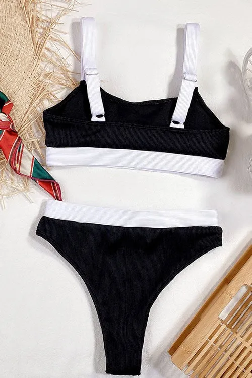 Bandeau High Waist Ribbed Bikinis Swimsuits