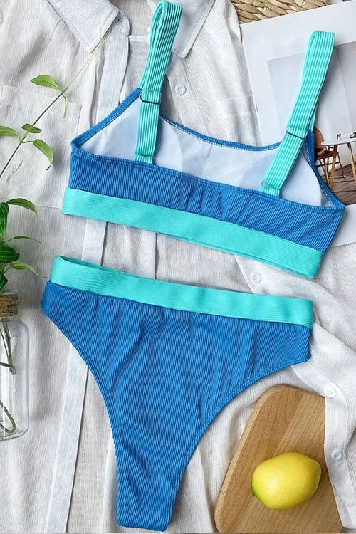 Bandeau High Waist Ribbed Bikinis Swimsuits