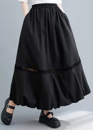 Beautiful Black Lace Patchwork Elastic Waist Solid Maxi Skirt Summer LY3006