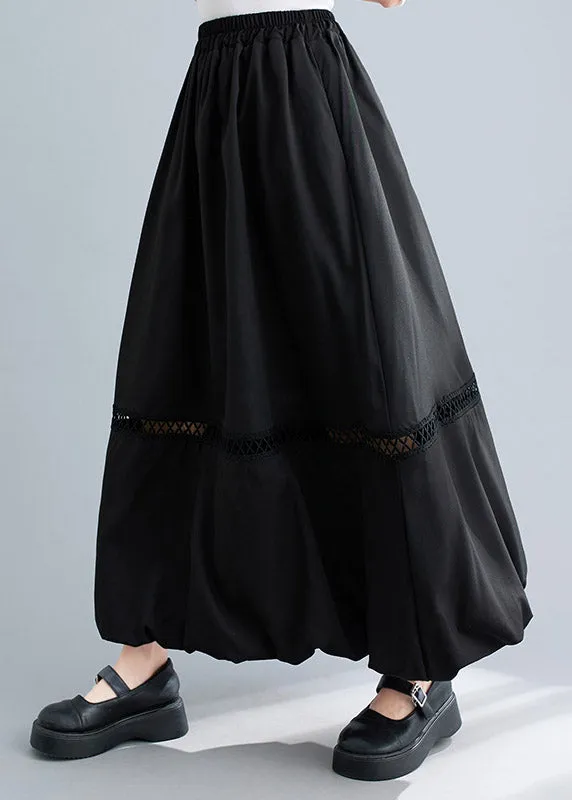 Beautiful Black Lace Patchwork Elastic Waist Solid Maxi Skirt Summer LY3006