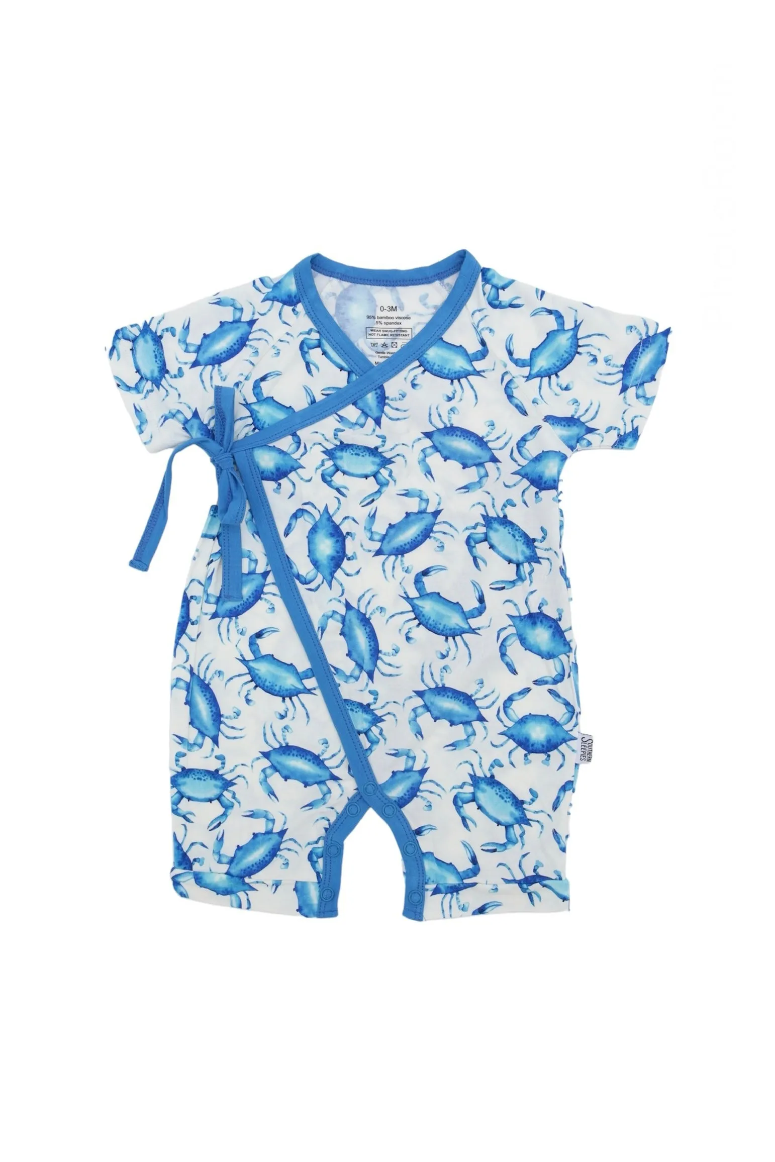 Blue Crab Bamboo Kimono Onesie with Snaps