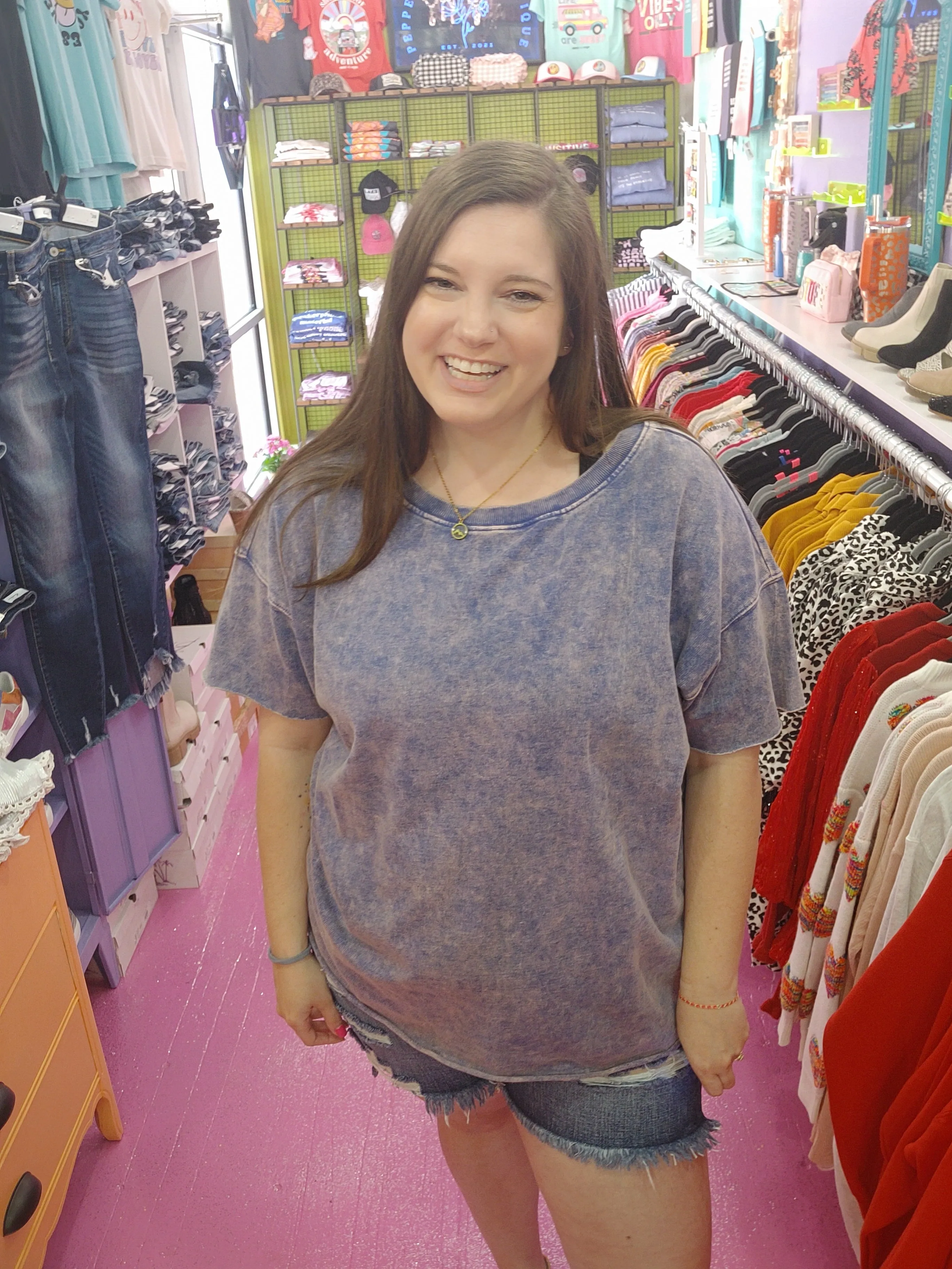 Blueberry Bleached Boyfriend T-Shirt