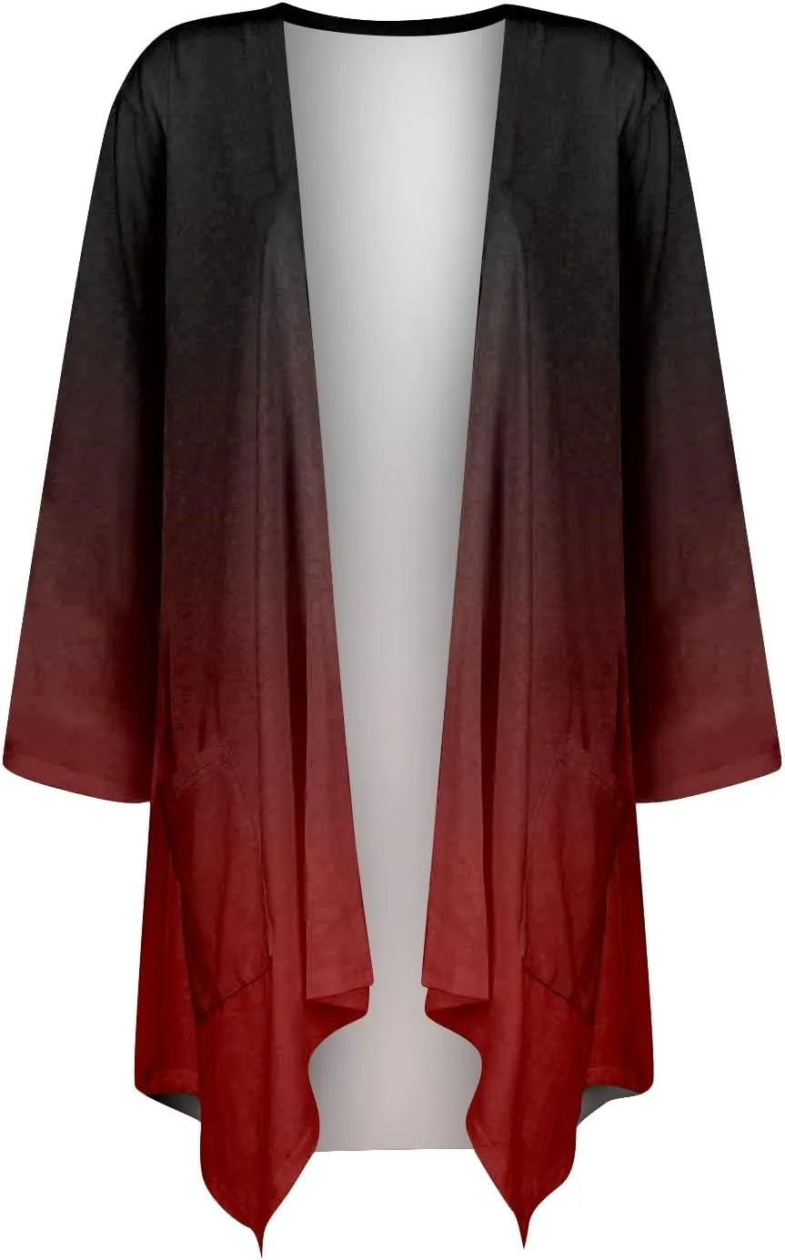 Bomber Jacket Women 3/4 Length Sleeve Draped Long Duster Lightweight Summer Cardigan Gradient Versatile Bolero Shrugs