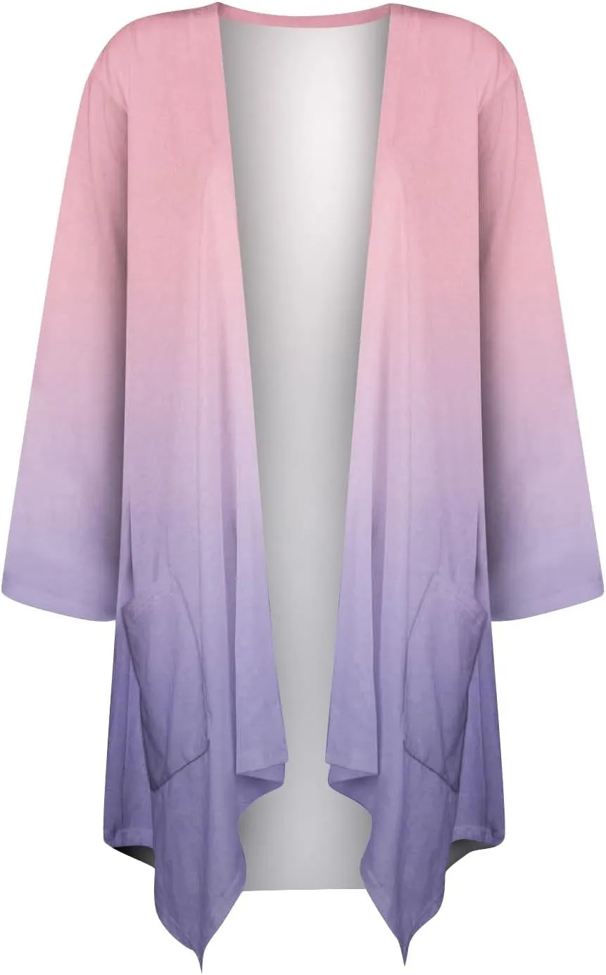 Bomber Jacket Women 3/4 Length Sleeve Draped Long Duster Lightweight Summer Cardigan Gradient Versatile Bolero Shrugs