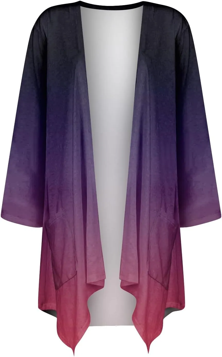 Bomber Jacket Women 3/4 Length Sleeve Draped Long Duster Lightweight Summer Cardigan Gradient Versatile Bolero Shrugs