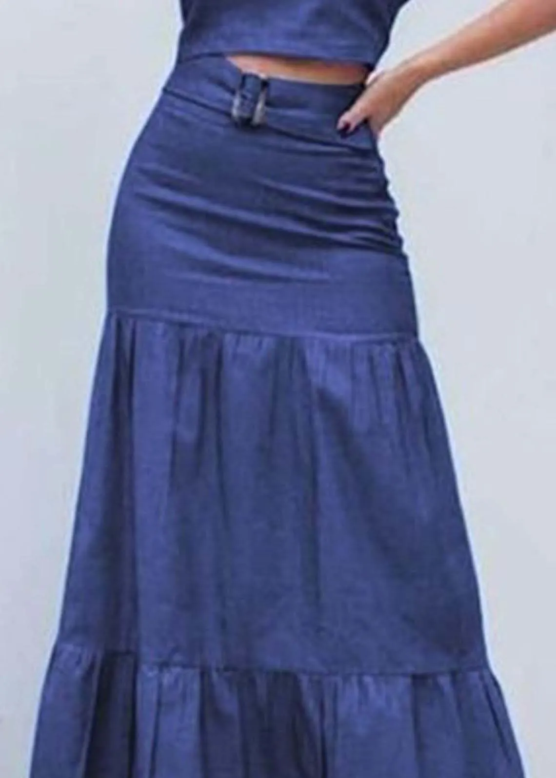 Boutique Blue High Waist Patchwork Wrinkled Denim Skirt Summer LY4024