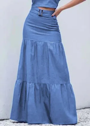 Boutique Blue High Waist Patchwork Wrinkled Denim Skirt Summer LY4024