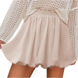 Bubble Mini Skirt for Women Solid Color Elastic High Waist Ruffle Hem Short Skorts Casual Summer Going Out Skirts