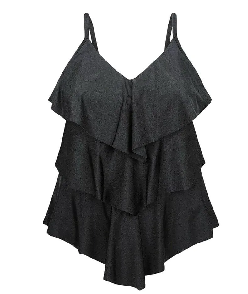Capriosca Chlorine Resistant 3 Tier Tankini Top - Black