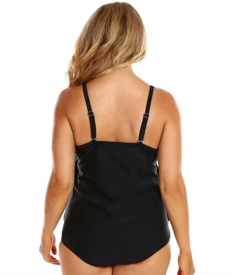 Capriosca Chlorine Resistant 3 Tier Tankini Top - Black