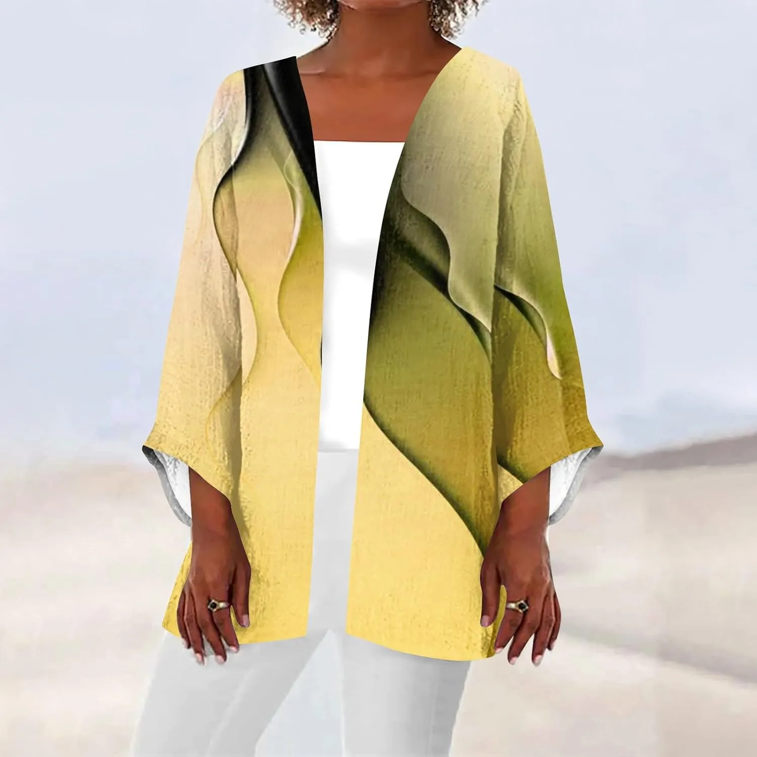 Cardigan Sweaters for Women Plus Size Colorblock Draped Jackets Summer Lightweight Open Front Holiday Casual Outwear
