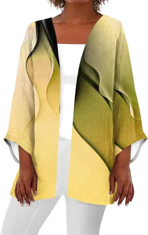 Cardigan Sweaters for Women Plus Size Colorblock Draped Jackets Summer Lightweight Open Front Holiday Casual Outwear