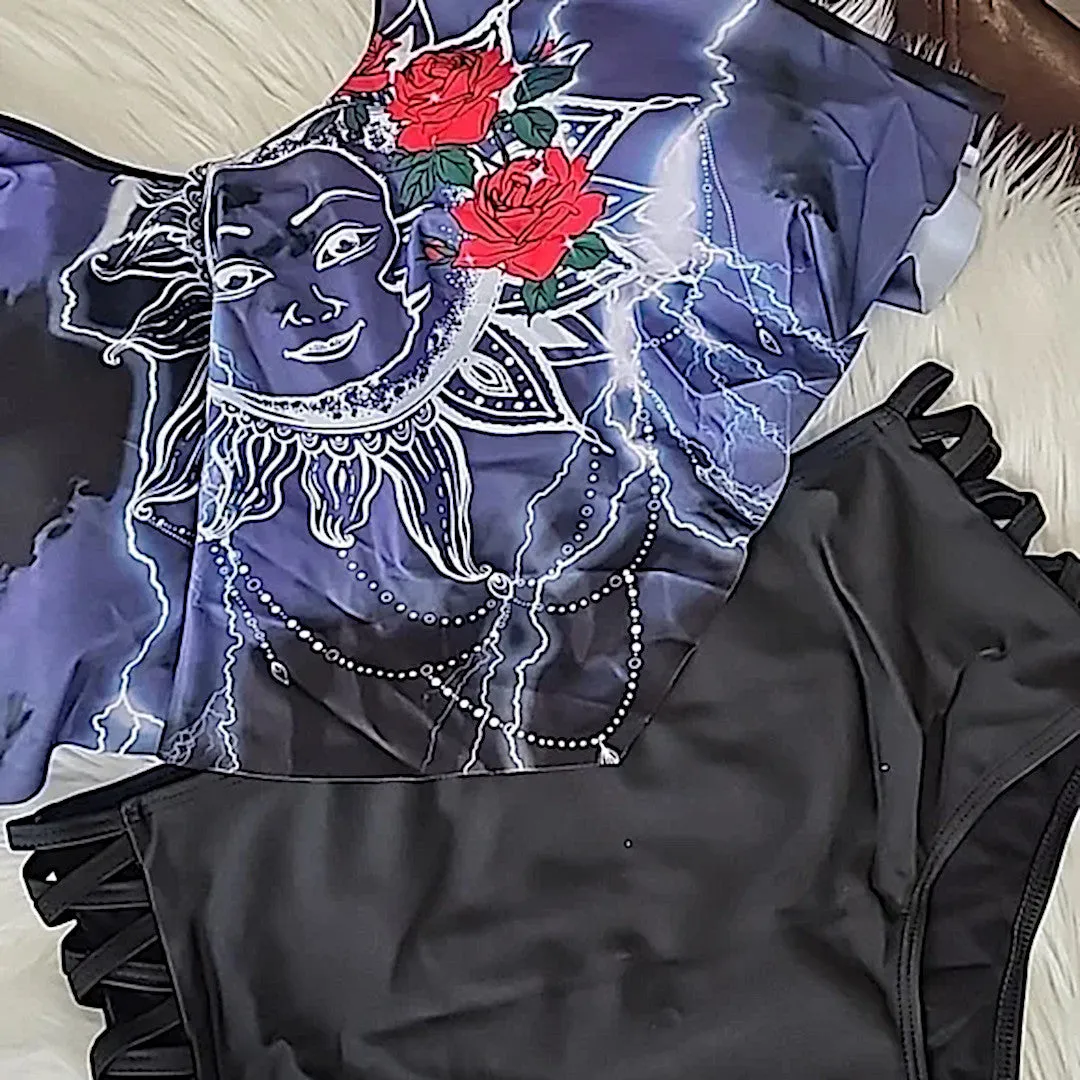 Celestial Sun & Moon High-Waisted Tankini
