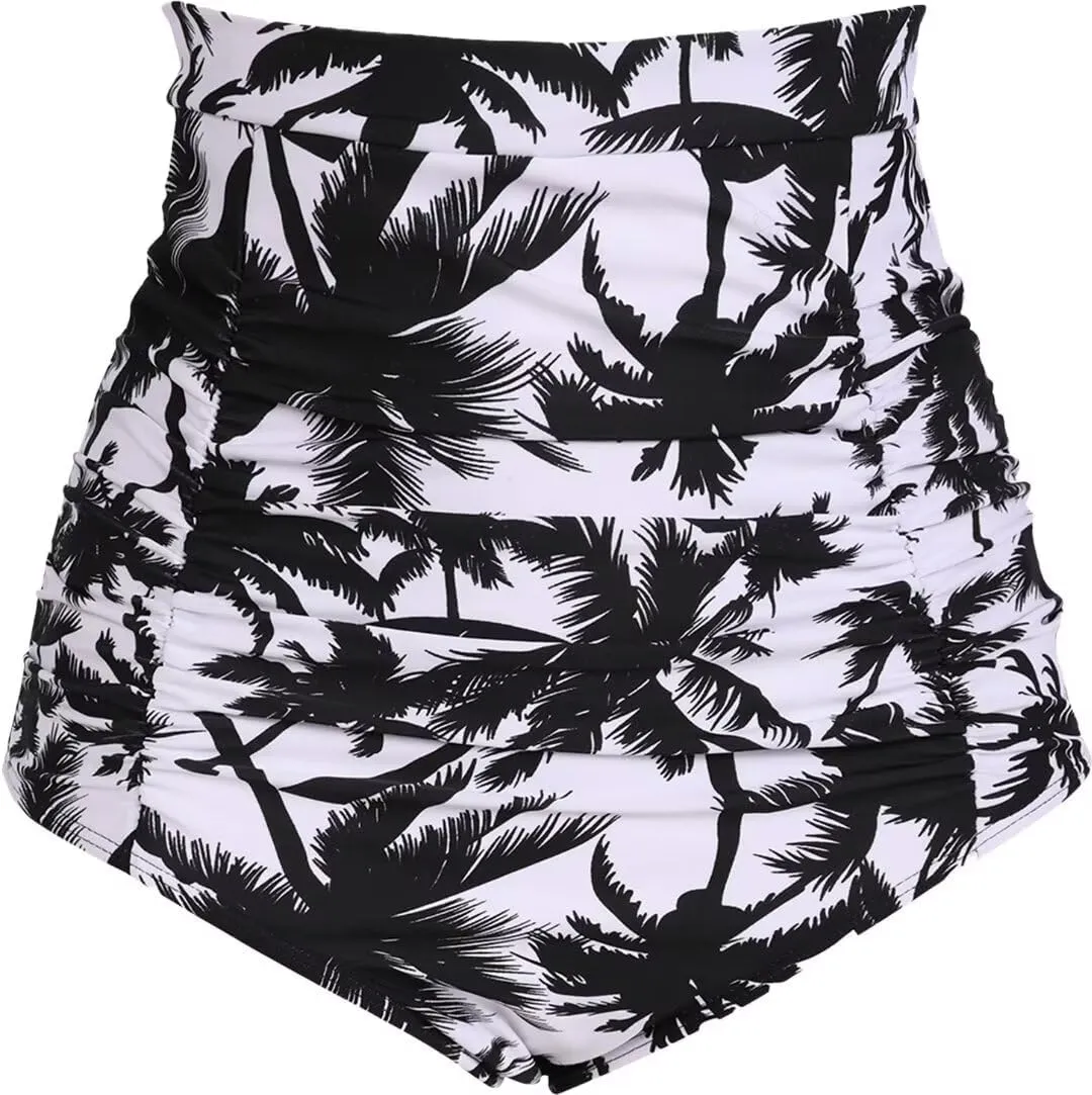 COCOPEAR Women's Ruched High Waisted Bikini Bottom Retro Vintage Swim Short Tankinis