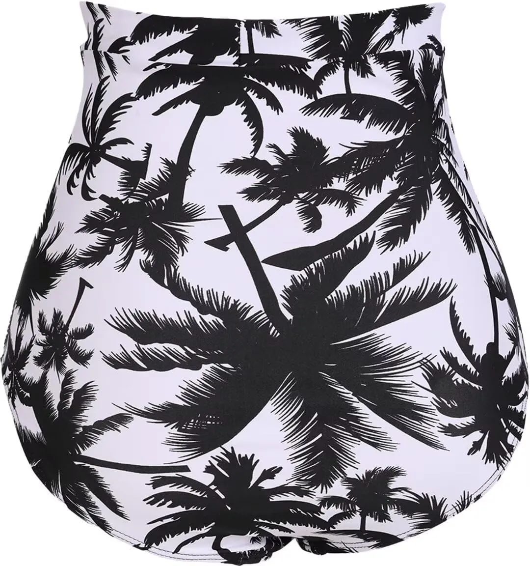 COCOPEAR Women's Ruched High Waisted Bikini Bottom Retro Vintage Swim Short Tankinis