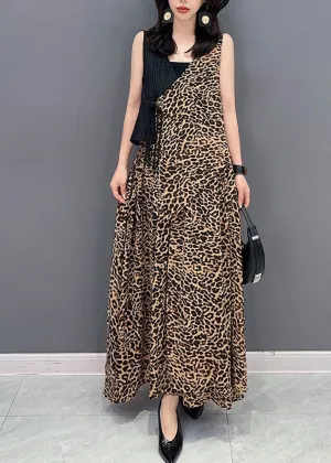 Elegant Leopard Tie Waist Top And Maxi Skirts Two Pieces Set Summer LY4370