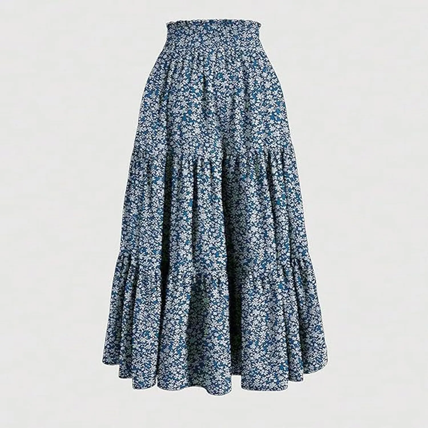 Floral Print Midi Skirt for Women Summer Trendy Drawstring Waisted Vacation Beach Skirts Casual Comfy Tiered Skirt