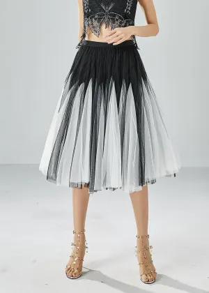 French Black White Patchwork Exra Large Hem Tulle Pleated Skirts Summer LY6057