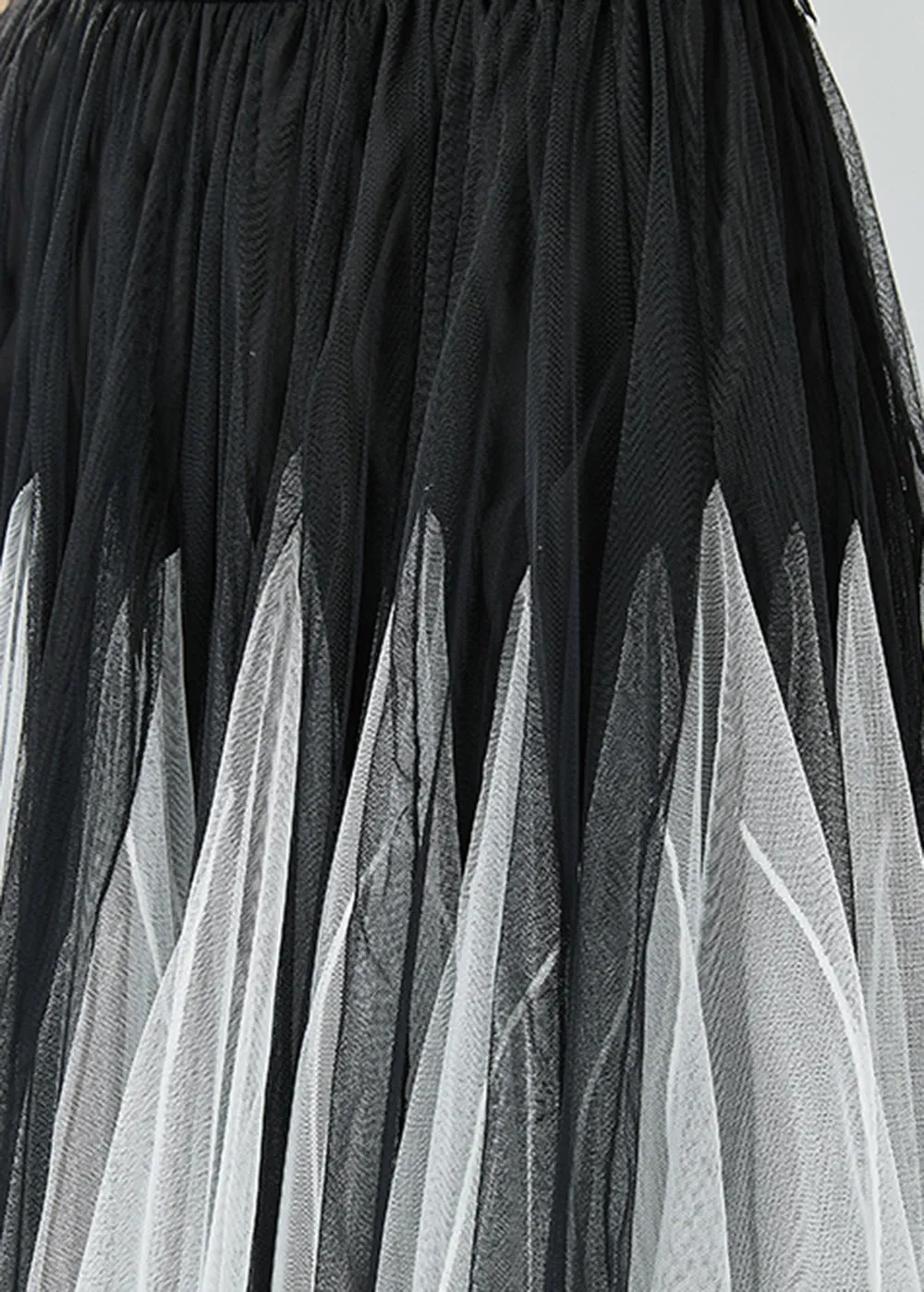 French Black White Patchwork Exra Large Hem Tulle Pleated Skirts Summer LY6057