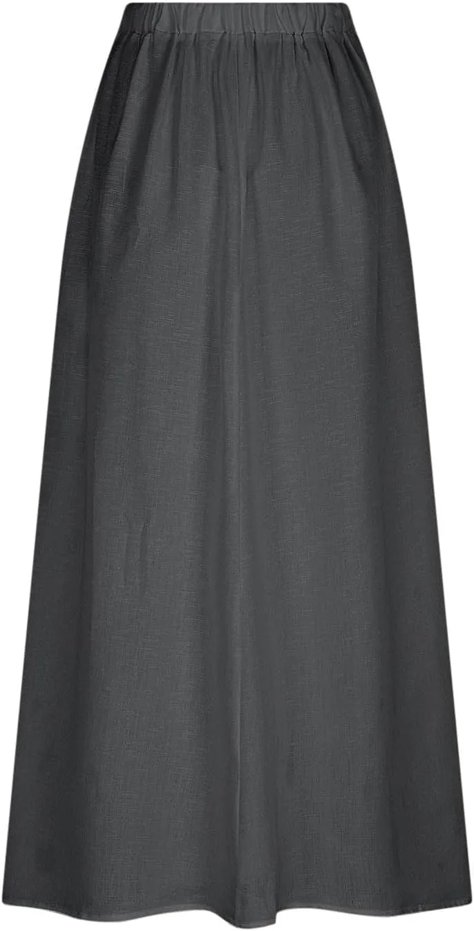 FZYLQY Womens High Waist Maxi Skirts Casual Loose Fit Flowy Swing Pleated A Line Long Skirts Solid Color Skirts with Pocket