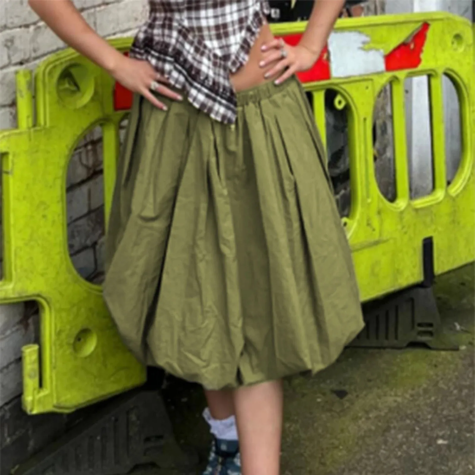 Girlary Women's Y2k Bubble Long Skirt High Waisted Lantern Puffy Skirt Summer Ruffle Hem A Line Balloon Skirts Vintage Streetwear