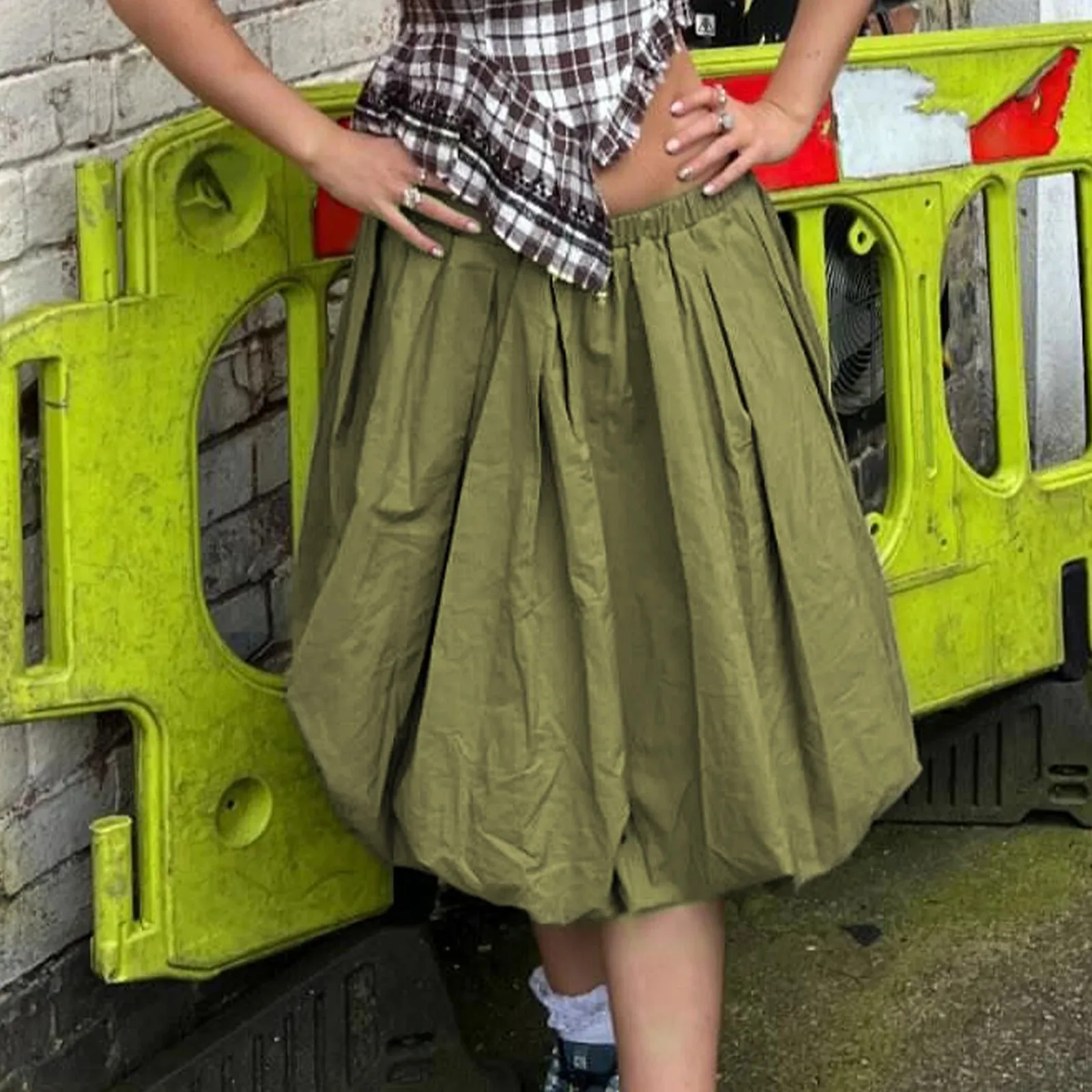 Girlary Women's Y2k Bubble Long Skirt High Waisted Lantern Puffy Skirt Summer Ruffle Hem A Line Balloon Skirts Vintage Streetwear