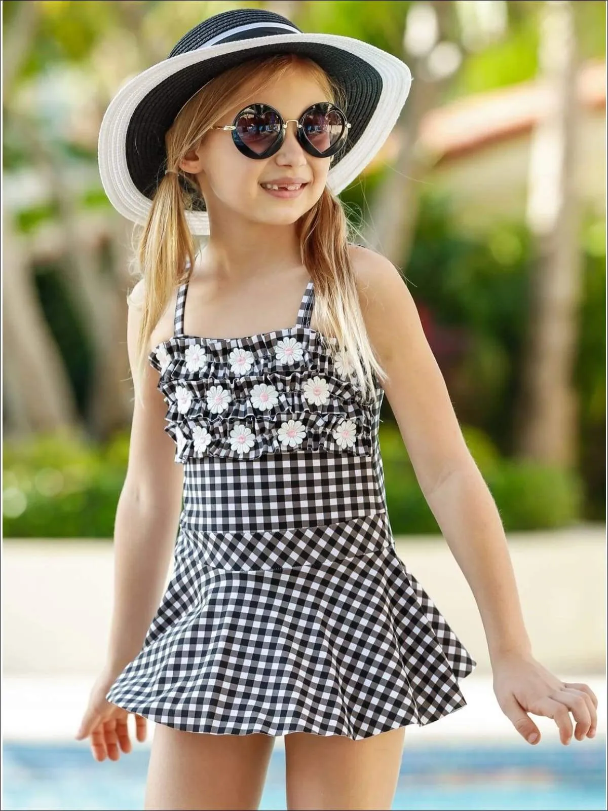 Girls Butterflies Love Daisies One Piece Swimsuit