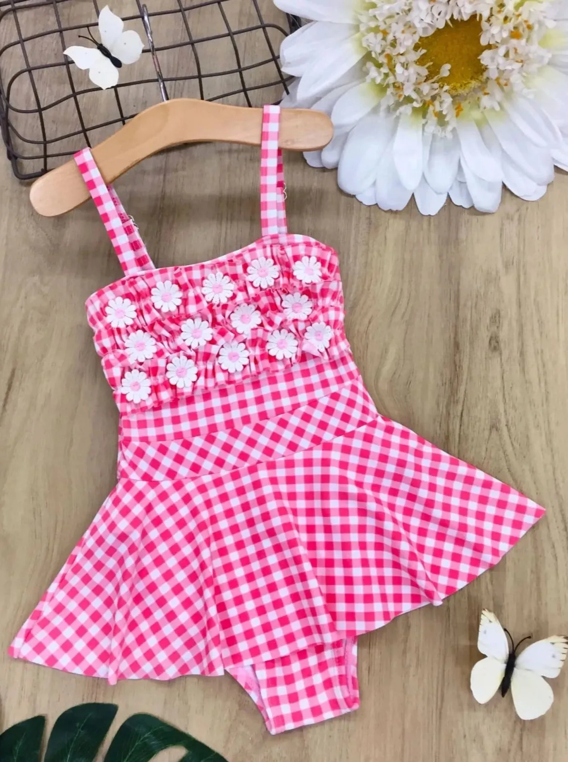 Girls Butterflies Love Daisies One Piece Swimsuit