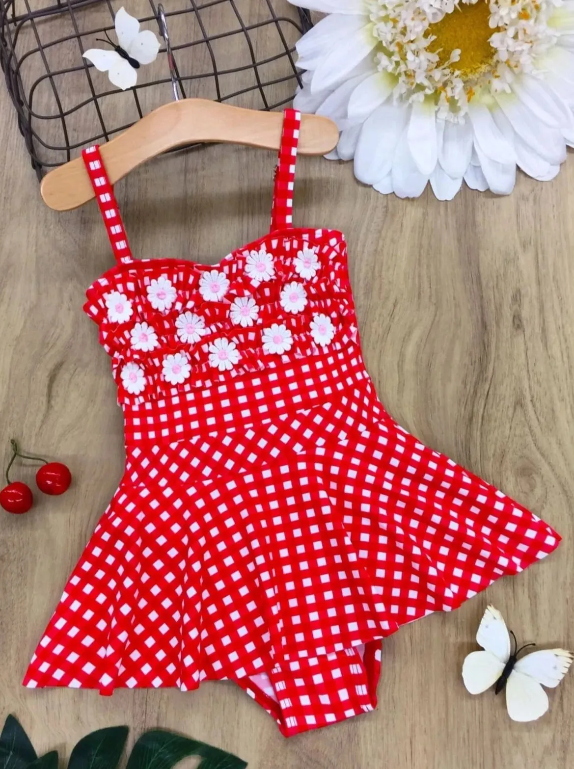 Girls Butterflies Love Daisies One Piece Swimsuit