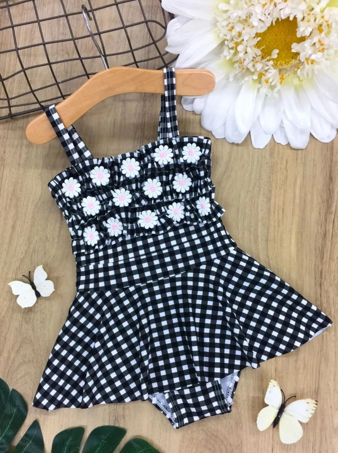 Girls Butterflies Love Daisies One Piece Swimsuit