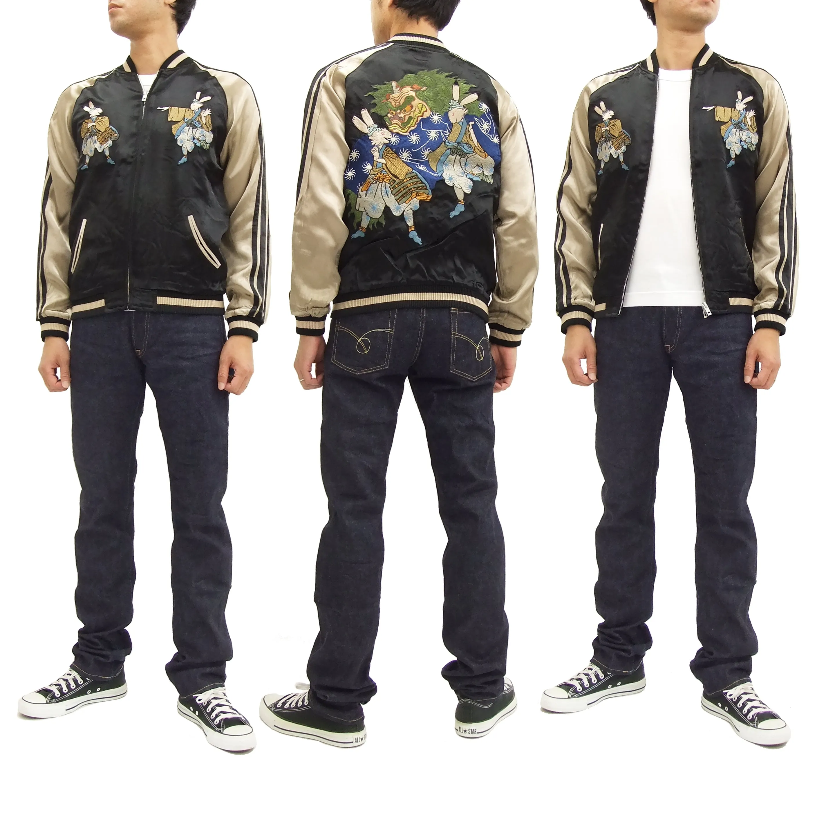 Hanatabi Gakudan Men's Japanese Souvenir Jacket Japanese Lions Dance Sukajan Script SSJ-014