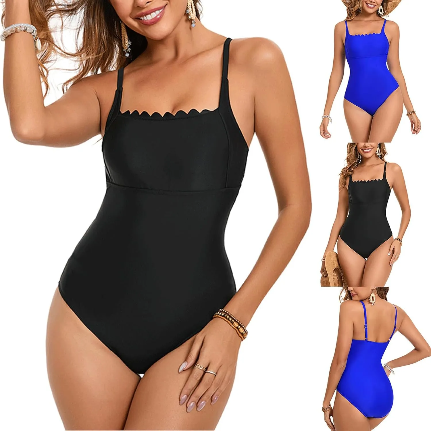 HGps8w Women's Wave Trim One Piece Swimsuit Vintage Backless Tummy Control Bathing Suit Slimming Push Up Padded Swimwear