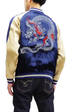 Japanesque Men's Japanese Souvenir Jacket Dragon Sukajan 3RSJ-024 Navy-Blue/Beige