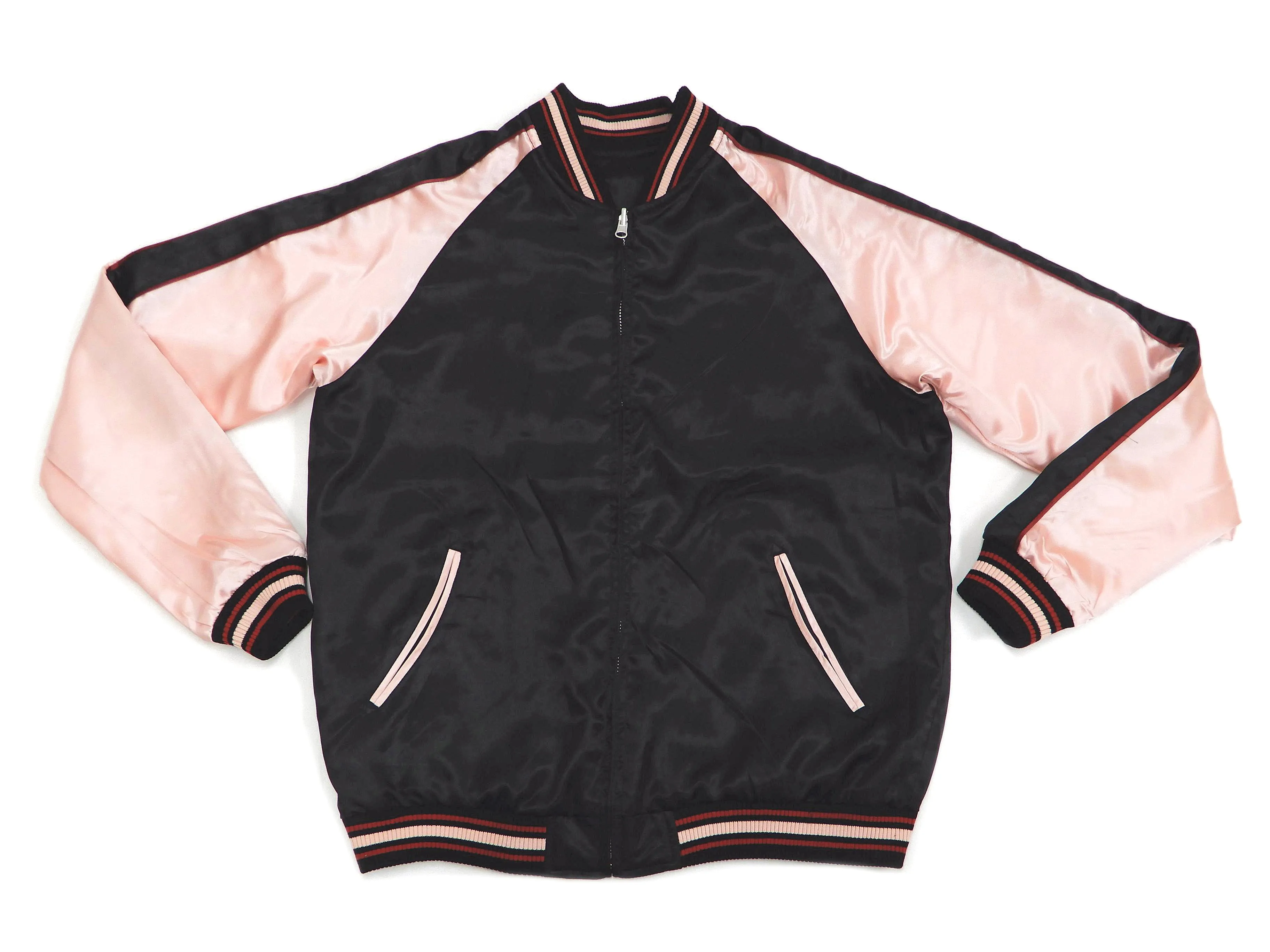 Japanesque Sukajan Men's Japanese Souvenir Jacket Japanese Koi fish 3RSJ-754 Black/Pink