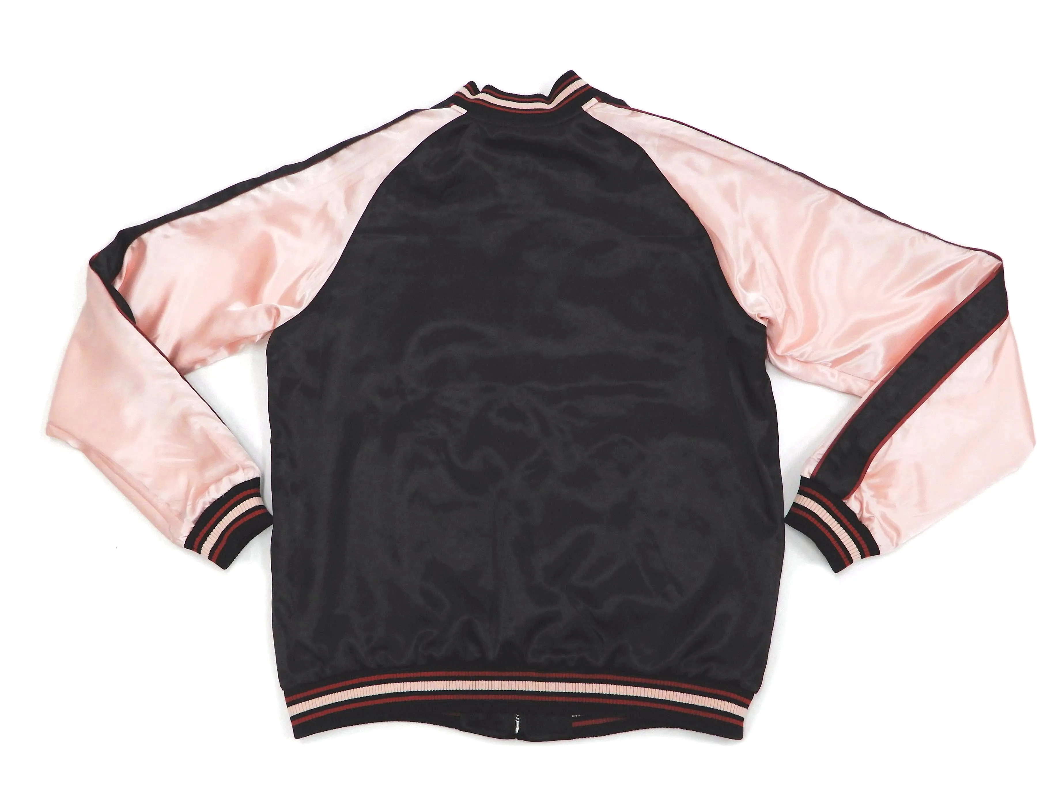 Japanesque Sukajan Men's Japanese Souvenir Jacket Japanese Koi fish 3RSJ-754 Black/Pink