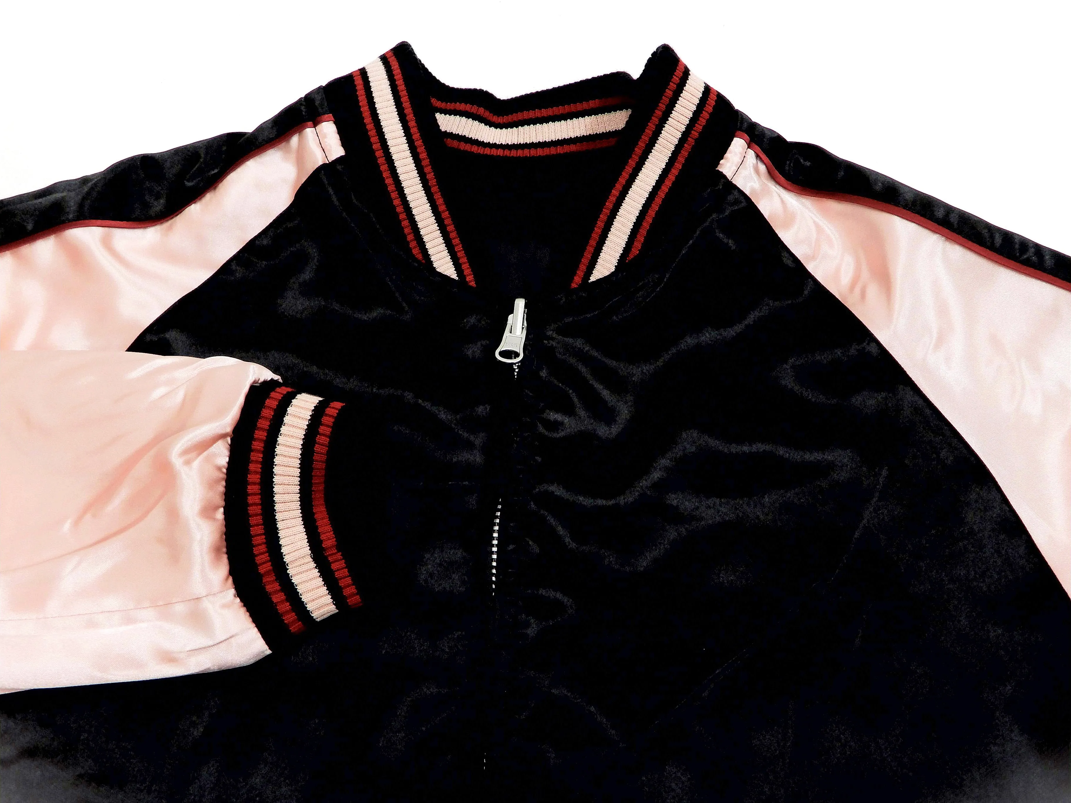 Japanesque Sukajan Men's Japanese Souvenir Jacket Japanese Koi fish 3RSJ-754 Black/Pink