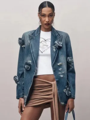 LVSANW Designer Vintage Wash Decal Loose Denim Jacket for Spring 2024 Women's new fashion luxury All-in-one lapel denim suit