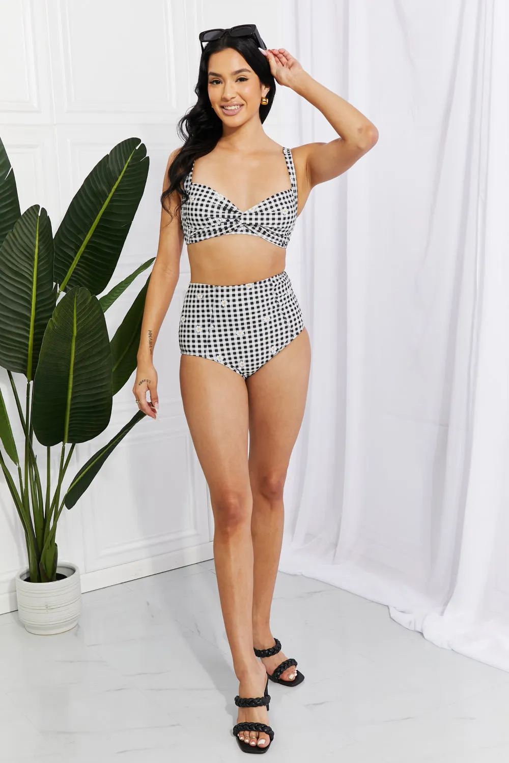 Marina West Swim Take A Dip Twist High-Rise Bikini in Black - Ships from The US