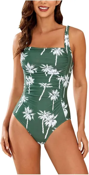 Masbird Womens One Piece Swimsuits Tummy Control Ruched Slimming Bathing Suit Vintage Retro Push Up Swimwear for Women 2025