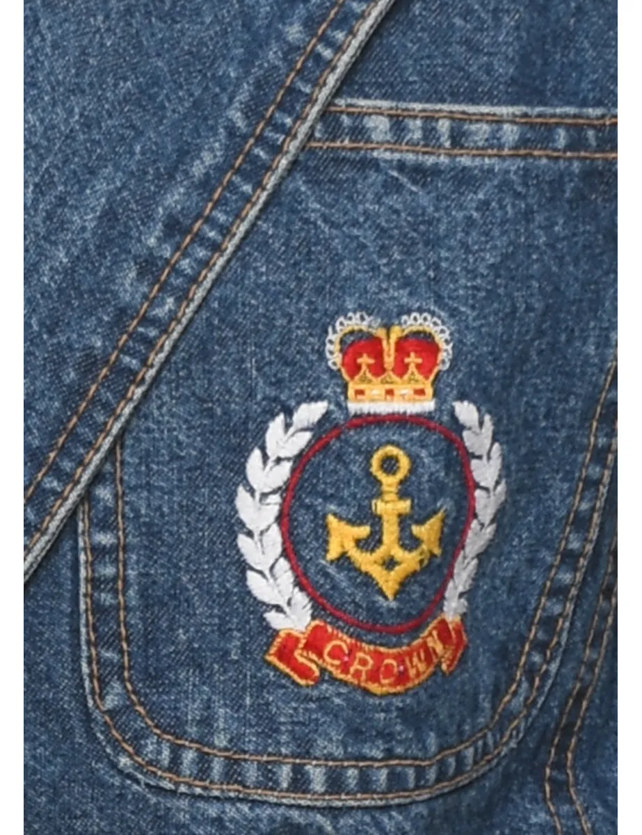 Medium Wash 1990s Embroidered Denim Jacket - M