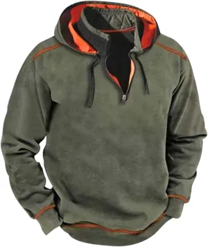 Men Tactical Sweatshirt, Quarter Zip Cargo Pullover Hoodies, Thermal Hooded Sweatshirt, Cotton-Blend Outdoor Shirts