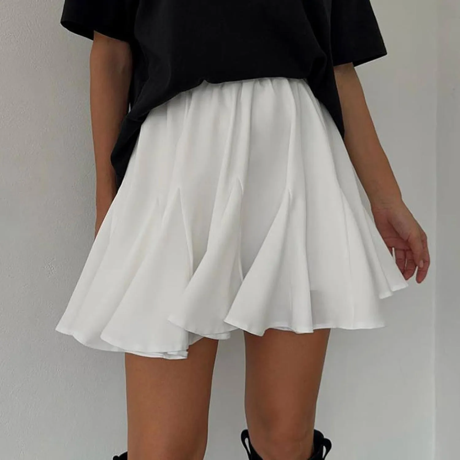 Mini Skirts for Women High Waist Pleated A-Line Skirt Basic Solid Color Beach Vacation Flowy Short Skirts