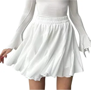 Mini Skirts for Women High Waist Pleated A-Line Skirt Basic Solid Color Beach Vacation Flowy Short Skirts
