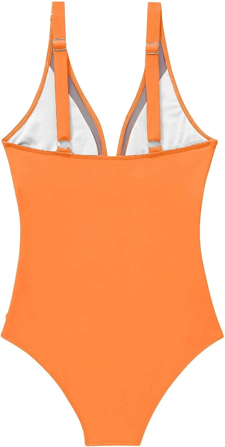 NATHGAM One Piece Swimsuit Women Tummy Control Swimsuits High Waisted Mesh Sheer Bathing Suit Sexy Deep V Neck Swimwear 2025