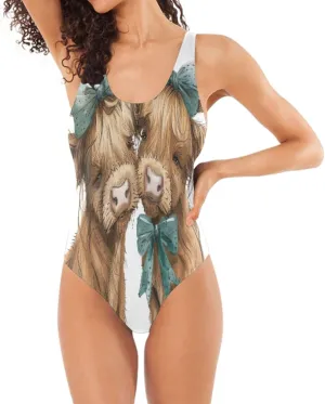 Orange Cat Sunset Low Back One-Piece, One-Piece Swimsuit with Padding Swim Suits for Women
