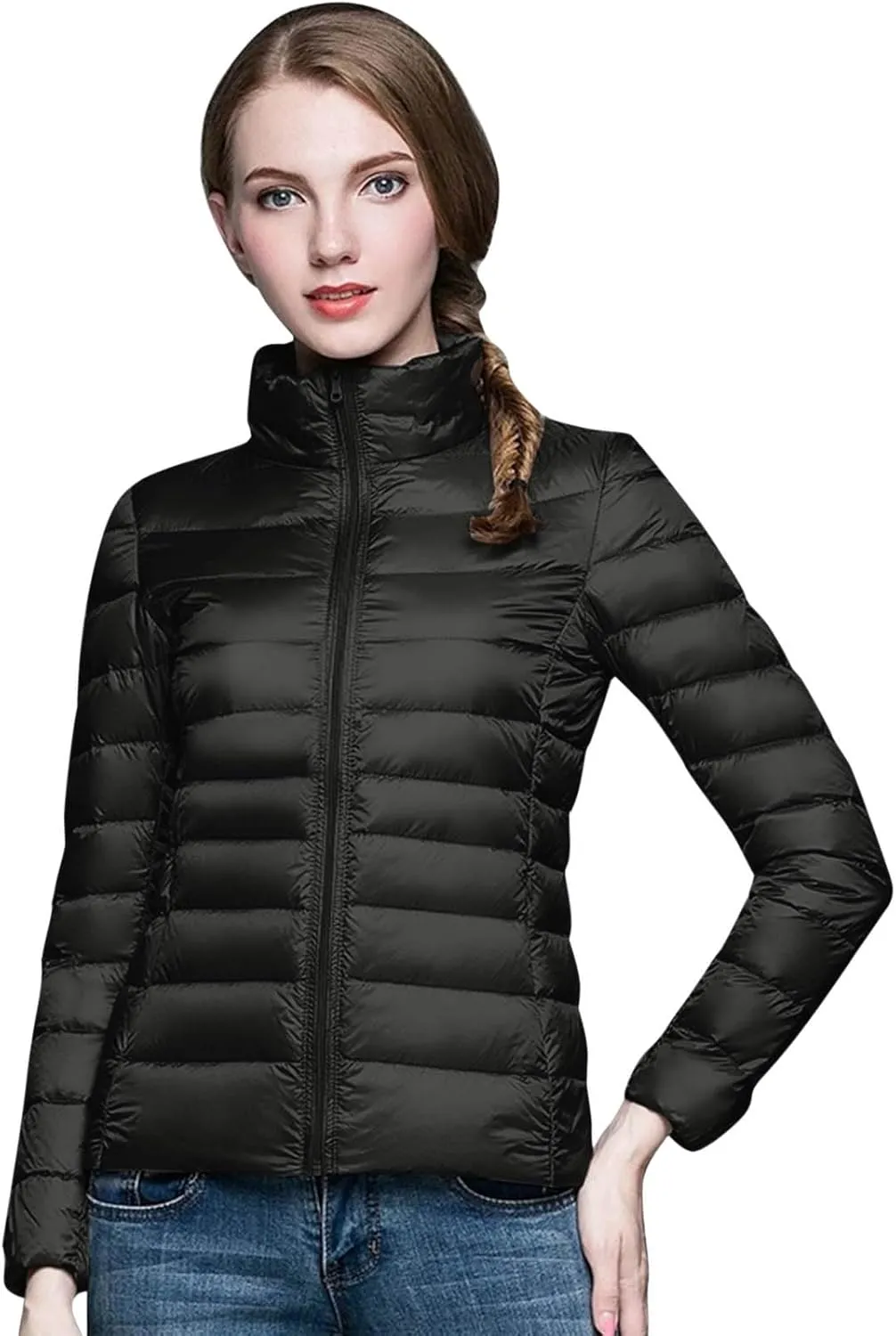 Packable Puffer Jacket Women Lightweight Short Down Jackets Winter Trendy Slim Fit Hooded Bubble Coat Light Puffer Jackets