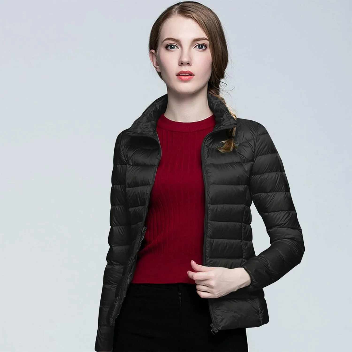 Packable Puffer Jacket Women Lightweight Short Down Jackets Winter Trendy Slim Fit Hooded Bubble Coat Light Puffer Jackets
